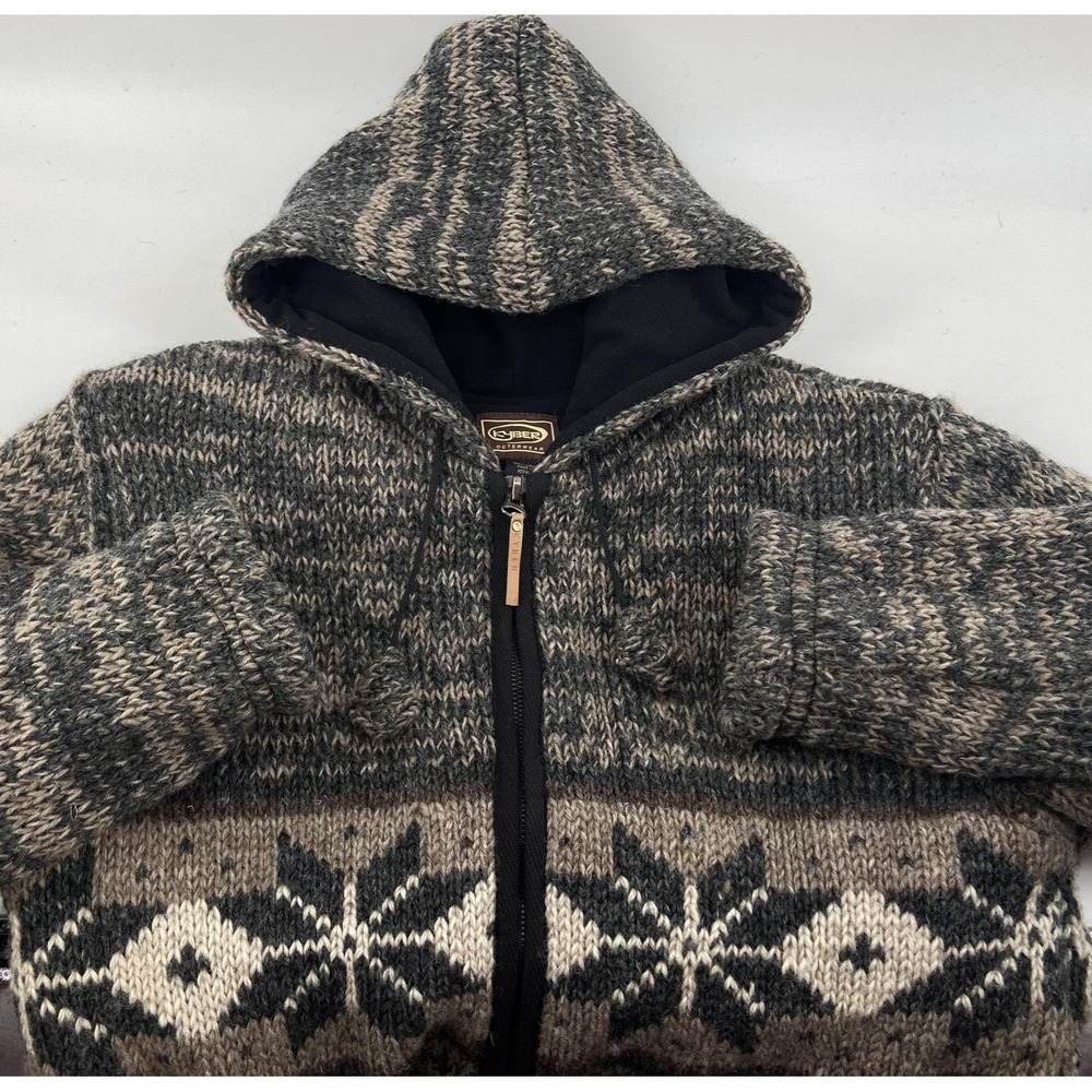 Kyber Jacket Women Large Fair Isle Sweater Hood Wool Snowflake Fisherman Winter